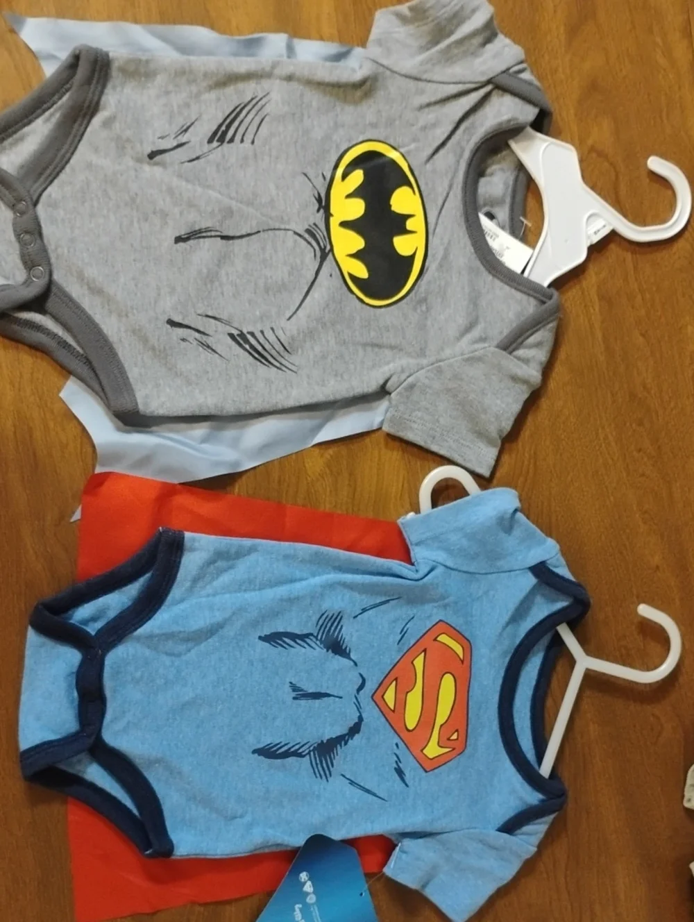 Batman & Superman Baby Bodysuit Set - Gray & Light Blue